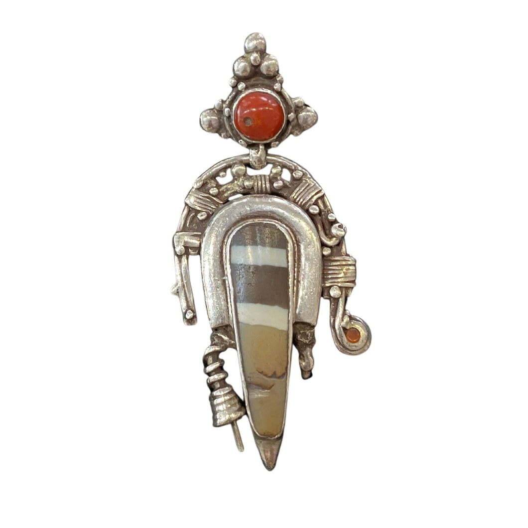 Coral and Banded Stone Pendant